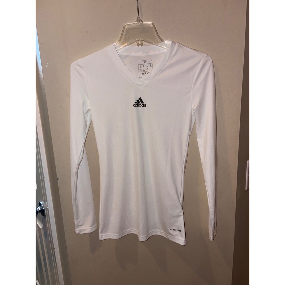 NWOT Adidas Aeroready White V-Neck Long Sleeve Training Top Womens XS Slim Fit